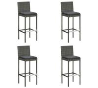 vidaXL Tabourets de bar de jardin – Lot de 4 avec coussins – Gris poly rotin