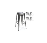 Lot de 4 tabourets de bar en métal brut aspect galvanisé style industriel - Hauteur 66 cm