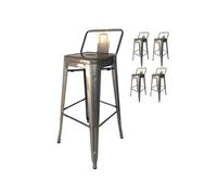 Kosmi Lot de 4 tabourets de Bar en métal Brut Aspect galvanisé Style Industriel - avec Dossier - Hauteur 66cm