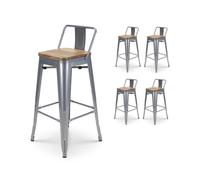 Lot de 4 tabourets de bar en métal gris silver aspect brillant style industriel