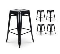 Kosmi Lot de 4 tabourets de Bar en métal Noir Brillant, Hauteur 66 cm | Empilables, léger et robustes