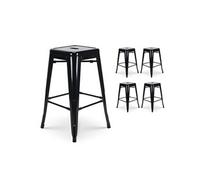 - Lot de 4 tabourets de bar en métal noir brillant style industriel - Sans dossier - Hauteur 66 cm