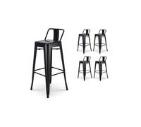 - Lot de 4 Tabourets de bar en métal noir mat avec petit dossier - Hauteur 76cm