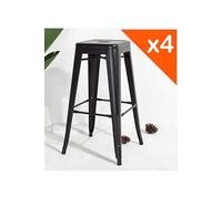 Kosmi Lot de 4 tabourets de Bar en métal Noir Mat Style Industriel - Hauteur 66 cm