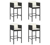 vidaXL Tabouret de bar 4 pcs. avec coussins noir Poly rotin