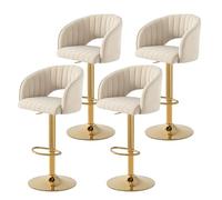 Lot de 4 tabourets de bar en velours réglables en hauteur avec dossier et accoudoirs - Pivotant à 360° - Tabouret de cuisine, de comptoir, de coiffure, repose-pieds doré, pour salle à manger(4,Blanc)