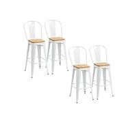 HomCom Lot de 4 tabourets de bar industriels empilables avec dossier & repose-pied 76 cm blanc