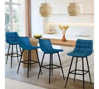 Lot De 4 Tabourets De Bar Mady En Velours Bleu