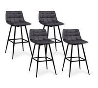 IDMarket – Lot de 4 tabourets de bar Mady en velours gris foncé