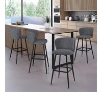 IDMARKET Lot de 4 tabourets de bar OMBLINE assise en tissu gris foncé et pieds en métal noir