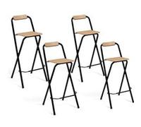 IDMarket – Lot de 4 tabourets de bar pliants Detroit, structure noire, assise effet bois