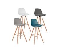 Lot De 4 Tabourets De Bar Sara Gris Foncé Gris Clair Blanc Et Bleu Canard