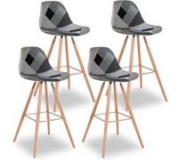 IDMarket Lot de 4 tabourets de bar SARA motifs patchworks noirs, gris et blancs