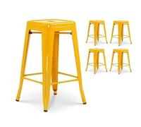 Lot de 4 tabourets de bar style industriel jaune brillant - Hauteur 66 cm | Empilables, colorés et design