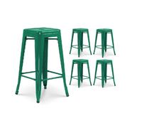 Lot de 4 tabourets de bar style industriel vert sapin brillant - Hauteur 66 cm