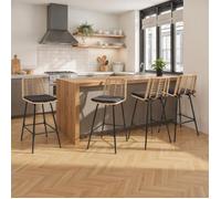 IDMarket - Lot de 4 tabourets de Bar Summer Effet rotin Pied métal Noir