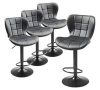 Lot de 4 tabourets de bar, tabourets modernes en similicuir pour comptoir, tabourets de cuisine pivotants avec dossier et repose-pieds, tabourets de bar sans accoudoirs à hauteur réglable, tabourets d