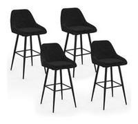 IDMarket - Lot de 4 tabourets de Bar THALYA en Velours Noir avec Demi-accoudoirs