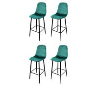 Lot de 4 tabourets de bar velours avec dossier ""Inoui""- Vert - L 42 x P 47 x H 108 cm