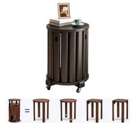 Lot de 4 tabourets empilables avec roulettes, tabourets mobiles en bois massif, tables d'appoint polyvalentes pour salon, chambre à coucher