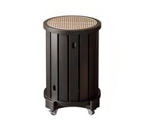 Lot de 4 tabourets empilables en bois de rotin avec dessus tissé à la main avec roulettes, tables d'appoint gigognes pour cuisine, salon, bar, pas de montage nécessaire