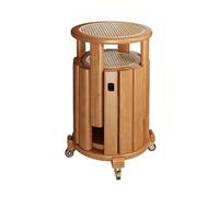 Lot de 4 tabourets empilables en bois de rotin avec dessus tissé à la main, tables d'appoint gigognes avec roulettes pour cuisine, salon, bar - Pas de montage nécessaire