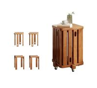 Lot de 4 tabourets empilables multifonctionnels en bois pour salon, bureau et salle de classe, meubles gigognes portables avec roulettes
