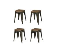 Lot de 4 tabourets en métal et bois "Liv" - Gris foncé - H 46 x L 39 x P 39 cm
