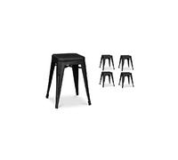 Kosmi Lot de 4 tabourets en métal Noir Mat Style Industriel - Hauteur 46 cm