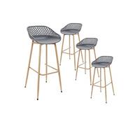 Lot de 4 Tabourets Gris Pieds Effet Bois Verni - TRESSIE -