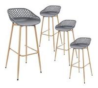 Lot de 4 Tabourets Gris Pieds Effet Bois Verni - TRESSIE - ALTOBUY Gris G
