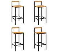 Lot de 4 tabourets hauts en bois d'acacia et rotin synthétique noir | Acier résistant, repose-pieds confortable, montage guidé, nettoyage facile, utilisation intérieure et extérieure