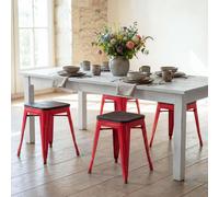 lot de 4 tabourets HWC-A73 avec assise en bois, tabouret métallique, métal design industriel empilable ~ rouge