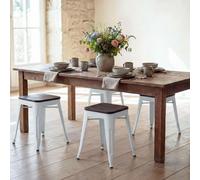 lot de 4 tabourets HWC-A73 avec assise en bois, tabouret métallique, métal design industriel empilable ~ blanc