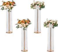 lot de 4 tabourets pour fleurs - Support moderne pour fleurs en fer 20x20x90cm, vase en cristal avec galvanisation or - Tabouret décoratif pour plantes pour bars, hôtels et cafés.