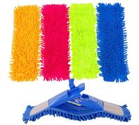 Lot de 4 tampons de Rechange pour vadrouille en Chenille, têtes vadrouille Plates en Microfibre 40 x 12 cm, tampons lavables et réutilisables pour sols Multi-Surfaces, 4 Couleurs