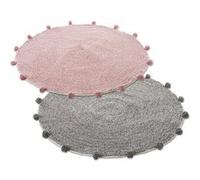 Lot de 4 tapis rond avec pompons moquette en coton coloris gris/rose - Diamètre 80 cm -JUANIO- Gris G