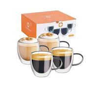 Lot de 4 tasses à café en verre borosilicate transparent isolé double paroi pour la maison, la cuisine, le bureau.150ml