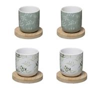 Secret de Gourmet Coffret 8 pièces Green Harmony – 4 tasses faïence 13cl vert + 4 sous-tasses bambou