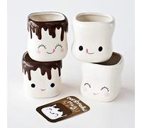 Lot de 4 tasses à café mignonnes en forme de guimauve pour chocolat chaud, lait et expressions souriantes