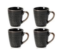 Lot de 4 tasses à café - Tasses en céramique avec oreille 200 ml - Noir Or - Tasses pour café, cappuccino, expresso et thé