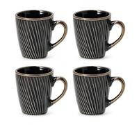 Lot de 4 tasses à café - Tasses en céramique avec oreille 200 ml - Or noir - Vaisselle pour café, cappuccino, expresso et thé