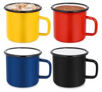 Lot de 4 tasses émaillées, 350 ml, 8 x 8 cm. Tasses à café émaillées, gobelets émaillés, gobelets rétro en émail, idéaux pour la maison, le bureau, les fêtes, le camping et les activités de plein air.