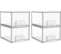 Lot de 4 tiroirs empilables, organiseurs en acrylique avec 32 tapis antidérapants, organiseurs de tiroirs pour commode, salle de bains