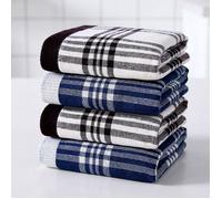 Lot de 4 torchons de cuisine 34 x 34 cm - Tissu éponge doux à carreaux - Torchons super absorbants