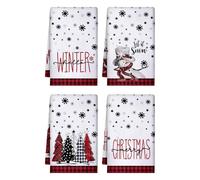 Lot de 4 Torchons de Cuisine,Torchon Vaisselle de Noël,Torchons deNoël,DéCoration NoëL d'hiver,Cuisine Vaisselle,motif à carreaux,Doux et absorbants,Christmas Home Decorations,40 x 60 cm (Rouge)