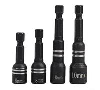 Lot de 4 tournevis à douille en acier avec aimant puissant et poignée hexagonale pour perceuse électrique, tournevis pneumatique, accessoires de réparation de pièces automobiles, noir