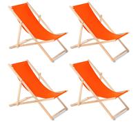 Lot de 4 transats orange en bois de hêtre pour jardin plage et bronzage