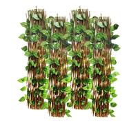 Lot de 4 Treillis Extensible en Bois Naturel avec des feuilles artificielles - Longueur 300 x Largeur 60 cm