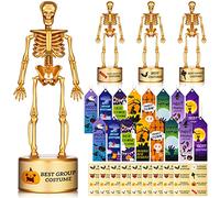 Lot de 4 trophées squelette d'Halloween avec 24 autocollants d'Halloween, prix de 24 costumes d'Halloween avec rubans de récompense, trophée amusant pour fête d'Halloween, concours de costume